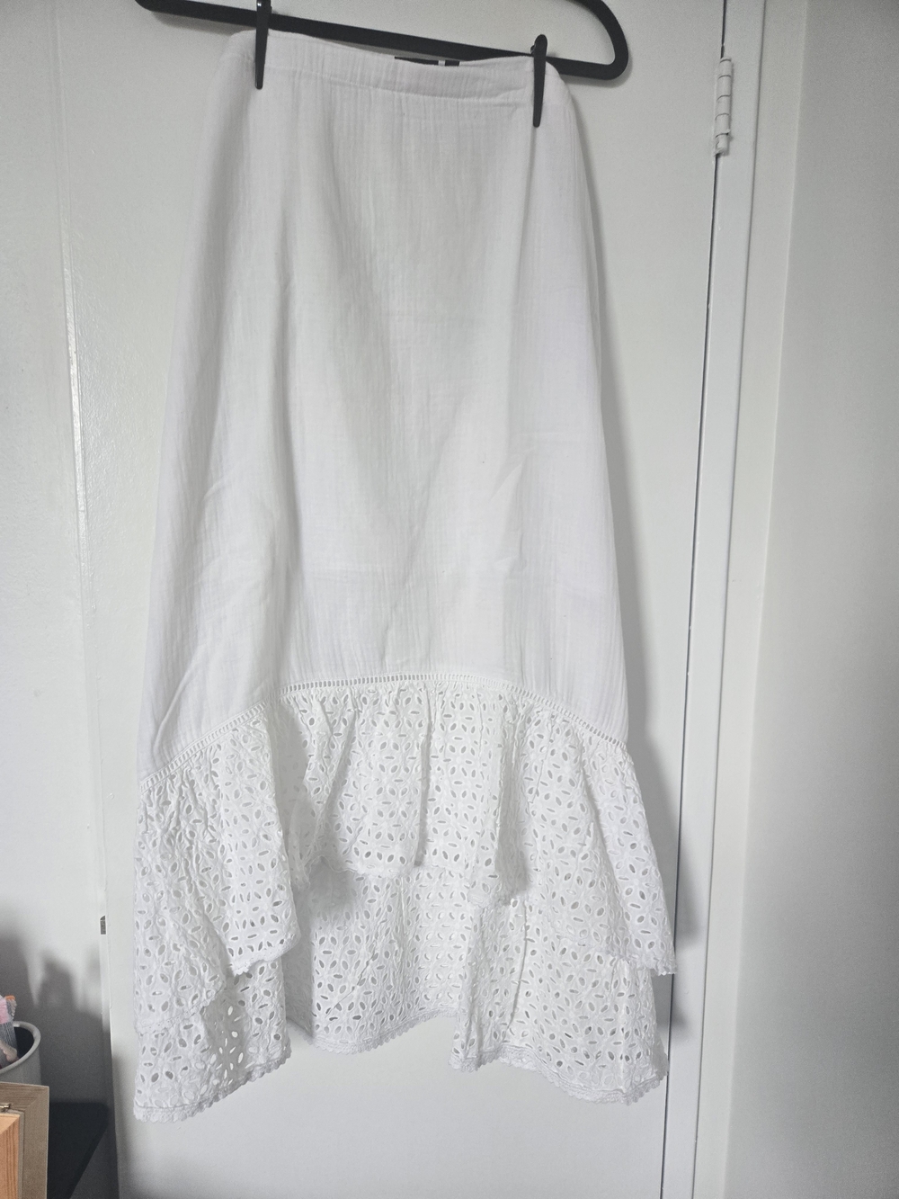 Rafaella White Eyelet-Tier A-Line Maxi Skirt
